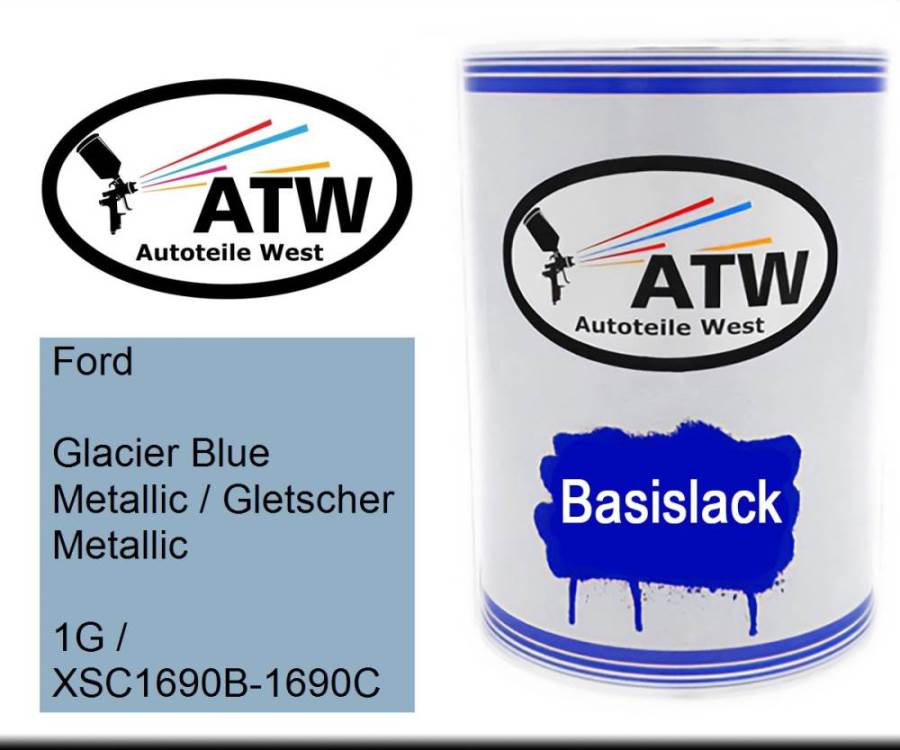Ford, Glacier Blue Metallic / Gletscher Metallic, 1G / XSC1690B-1690C: 500ml Lackdose, von ATW Autoteile West.